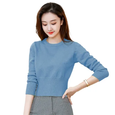 Winter Undefined Custom Roundneck Thick Warm Casual Knit Long Sleeve Solid Color Pullover Women's Sweater Women's Clothing