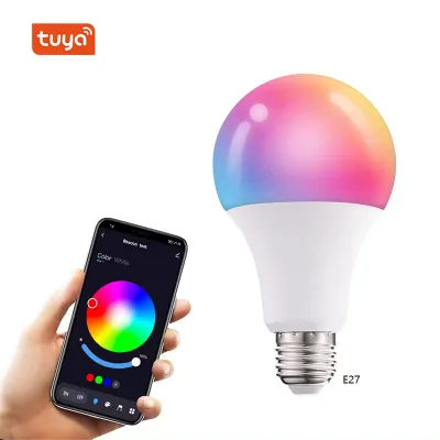 Tuya Alexa Smart WiFi Bulb Dimmable 9W A60 E27 Globe LED RGB+White Lamp Remote Control AC Powered