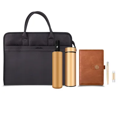 High-End Business Man Gift Set Premium Promotional Briefcase with Umbrella Vacuum Flask Notebook Pen USB
