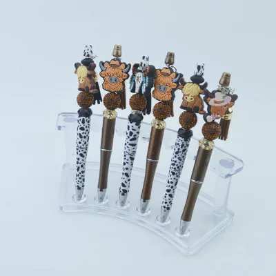 Factory wholesale plastic cow bead pen DIY high-end cartoon cow bead ball pen