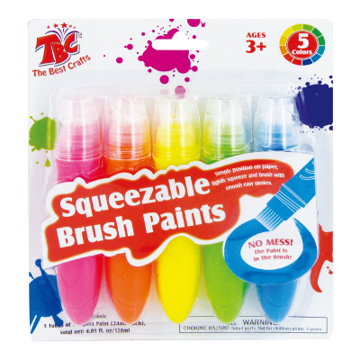 Full Custom Assorted Fun Colors 24ml 5pk Washable Poster Paint Squeezable Paint Brushes Classic Colors for Kids