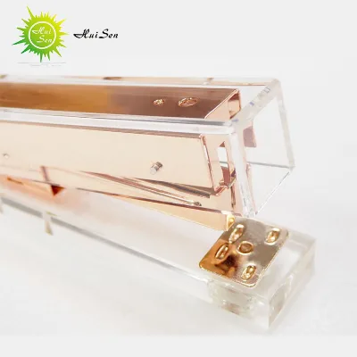 Huisen High Quality Paper Stapler Office Rohs clear Acrylic Gold Stapler for Office School