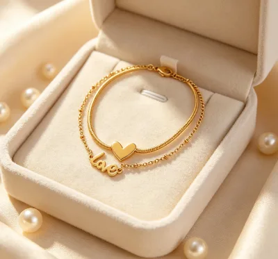 Wholesale Custom Heart Double Chain Anklet Women Vacation Personalized Gold Plated Fashion Jewelry Double Chain Heart Anklets