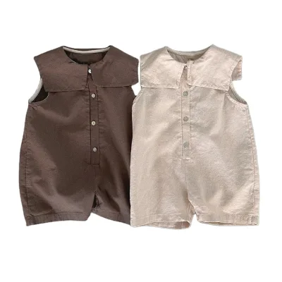 Summer New High-Quality Small and Medium Children Jumpsuit Boys and Girls Lapel Sleeveless Loose Casual Jumpsuit Shorts