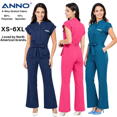 ANNO 4-Way Stretch Scrub Jumpsuit One-Piece Medical Uniform Zip-Front Drawstring Waist Nursing Jumpsuit for Women Bulk