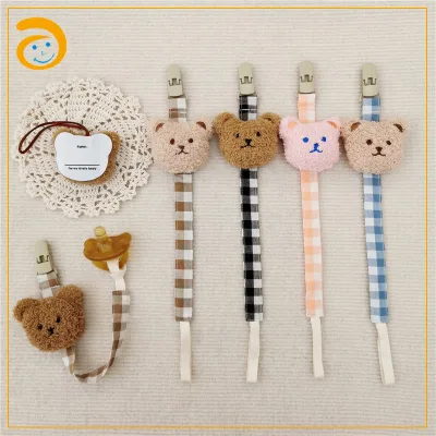 Ins Cute Bear Cotton Infant Baby Chain Ribbon Dummy Holder Soother Pacifier Clips