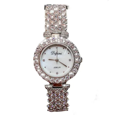 Fashion Luxury Silver Hip Hop Iced Out Bling Diamond Watch Full Rhinestone Zircon Quartz Wrist Watches for Women