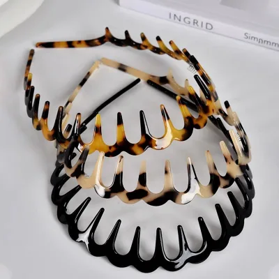 Women Trendy Leopard Headband With Teeth U Shape Non Slip Acetate Headband