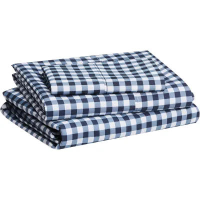 Custom Size Fitted Bedsheet Plaid Polyester Microfiber Fabric Lightweight Soft 3-piece Sheet Sets