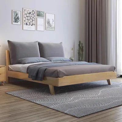 High-End All Solid Wood Nordic Modern Simple Single & Double Bed for Small Economy Flats or Master Bedrooms Soft & Comfortable