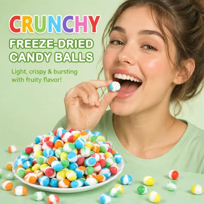 Trending Freeze Dried Crunchy Sweet Flavor Candy Multi Color Ball Marshmallow Halal Bulk Snack