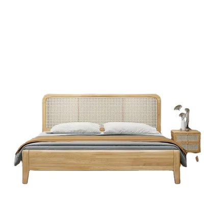 Rattan Bilateral Solid Wood Double Bed Bed and Breakfast Bed Bedroom Bedroom Furniture Set