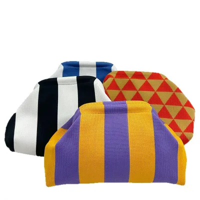 Peiquan Knitted Bag Striped Clutch Bag for Women Versatile & Large-Capacity Cosmetic Bag