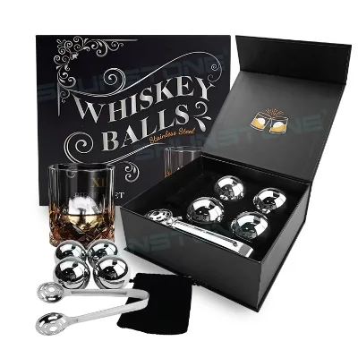 Hot Selling Eco-Friendly Reusable Round Stainless Steel Whiskey Stones Gift Set with Custom Logo for Men