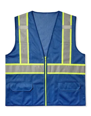 Dark Blue Polyester Breathable Hi-viz Reflective Strips Safety Vests Traffic Road Warning in Construction Multi Pockets Jacket