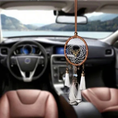 White DreamCatchers Backdrop Handmade Traditional Wind Hanging Feathers Small Mini Car Dream Catcher for Home Decoration