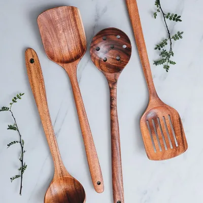 Hot Sale Customized Non-Stick Wooden Kitchen Utensils Set Durable Natural Spatula Spoons for Pan Cooking for Home Kitchen Use
