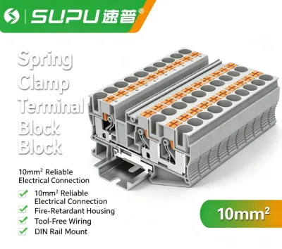 TP Series 10mm² Wire Din Rail In-Line Spring Terminals Block Combined Brass Plug-in Connectors Terminal Block