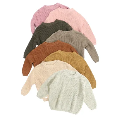 Hot Sales Fast Delivery Low MOQ  Kids Clothes Winter Long Sleeve Knitted Warm Solid Color Toddler Baby Sweaters Plus Size