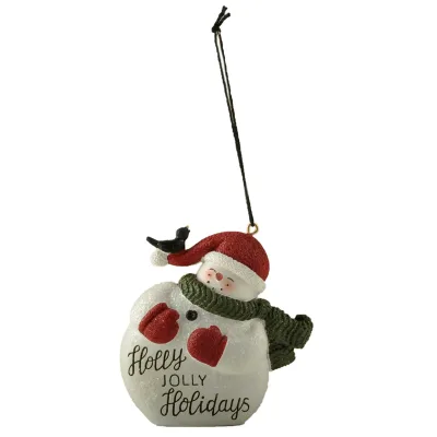 ORN Religious Style Resin Crafts Fat Snowman with Bird Garden Decoration Painted Christmas Anime Statue Ornament for Outdoor Use
