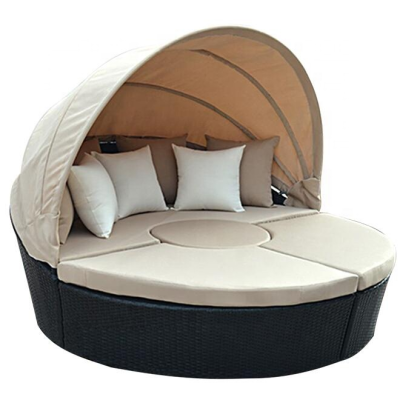 High Quality Outdoor Garden Furniture Rattan Luxury Round  Semi Circle Sun Bed Canopy Sun Loungers Bed