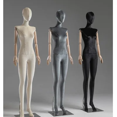 Luxury Lady Mannequin Display Velvet Full Body Female Mannequin With Wood Flexible Arm Clothing Women Dress Form