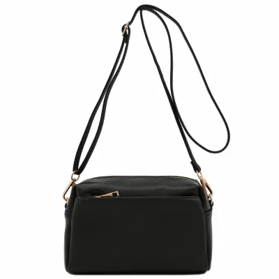 Women's Fashion PU Sling Crossbody Bag with Triple-Zip Closure Small Size