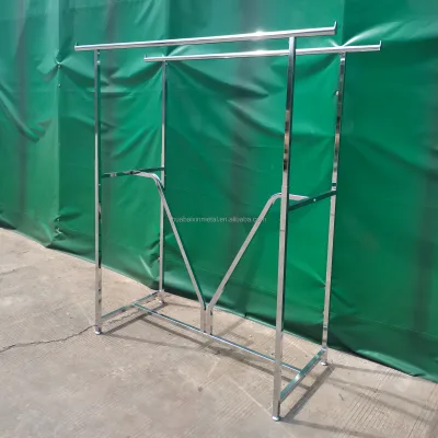 Huabaixin Double-Bar Wrought Iron Floor Hanger Metal Wall Hung Display Stand for Clothing Store Warehousing Supermarket Supplies