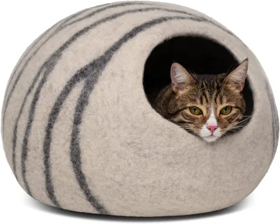 Cat Cave Premium Felt Cat Bed for Indoor Cats, Handmade 100% Merino Wool (Light Shades)