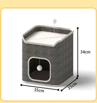 Wooden Pet Bed Winter Warm Semi-Enclosed Cat Nest with Climbing Frame and Claw Board Four Seasons for Cats and Dogs