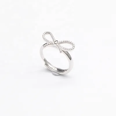 Zircon Bowknot Ring for Women 925 Sterling Silver Adjustable Rings for Girlfriend