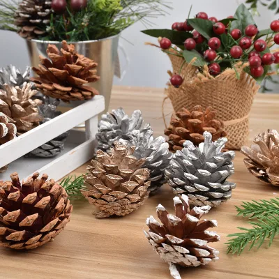 Handmade Gold White Pine Cone Hanging Ornaments High Quality Home Decor Wreath Rattan Christmas Tree Arrangement Log Pine Cone