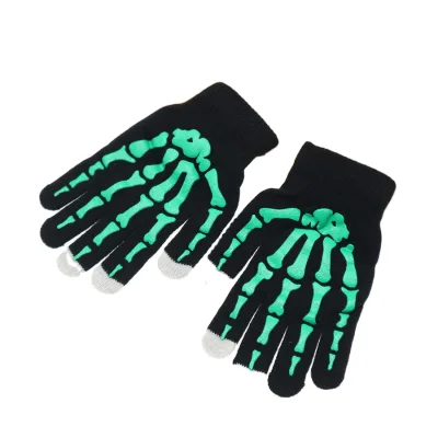 DYland Halloween Skeleton Ghost Claw Printed Adult Winter Outdoor Full Finger for Screen Acrylic Knit Warmth Stretchy Gloves Men