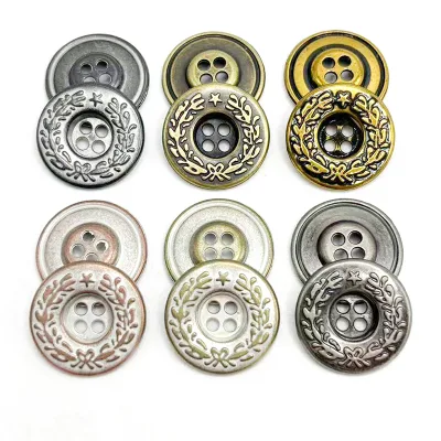 OEM 4-Hole Metal Buttons with Grain & Flower Pattern Custom Botanical Sew-Through Buttons for High-End Shirts & Fashion OEM/ODM