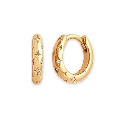 Brass Earrings Retro Punk Metal Micro Zircon Gold Earrings for Women Hainon 2073