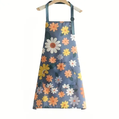 Floral Cotton Waist Chef Apron Sleeveless Adjustable Bib Pockets Reusable Embroidery Cleaning Cooking Kitchen Waterproof