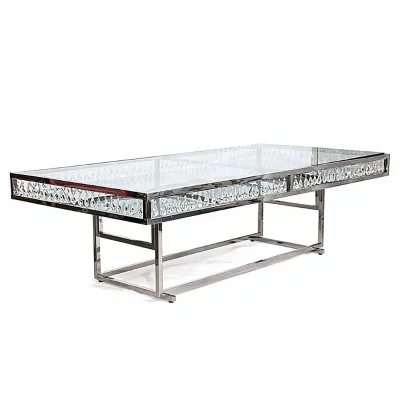 Western-style Multifunctional Stainless Steel Frame Glass Rectangular Banquet Table Wedding Crystal Pendant Decorations Table