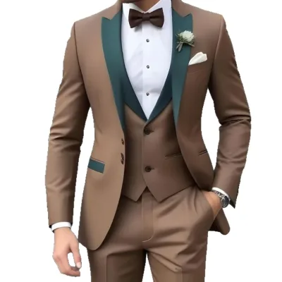 2026 New Brown Men's Suit Single-breasted Slim-fit Coat Pants Horse Banquet Suit Set Performance Costume for Men
