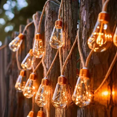 Outdoor Solar-Powered Jute Rope String Lights Waterproof Camping Christmas Decor Copper-Wire Ball Lights Retro Style