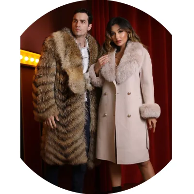 Thick Wolf Fur Collar Men and Women Fur Coats Couple Genuine Raccoon Fur Coats