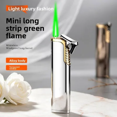 Portable Slim Green Jet Flame Lighter Inflatable Windproof Gas Lighter Custom Logo Business Gift Lighter