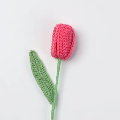 Charmkey Finished Closed Tulip Knitting Handmade Wool Knit Simulation Flower