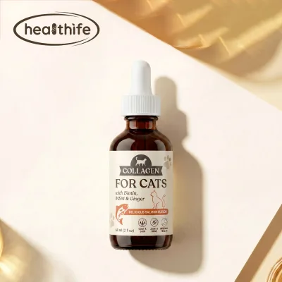 Healthife Private Label Pet Hair Health Liquid Allergies Biotin Vitamin C and Hyaluronic Acid Collagen Drop for Cats