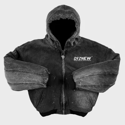 DiZNEW Black Jacket Men Custom Paint Print Jeans Jacket for Men Jeans With Hoodie