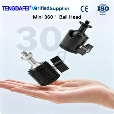 360° Rotatable Mini Ball Head, 1/4 to 3/8 Thread Converter, Portable Camera Mount for Tripod Light Stand Action Camera