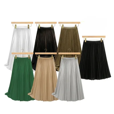 BD China Factory OEM Customized Logo Embroidery Chiffon Lightweight Pleated High Waist Casual Vertical Style Summer Women Skirt