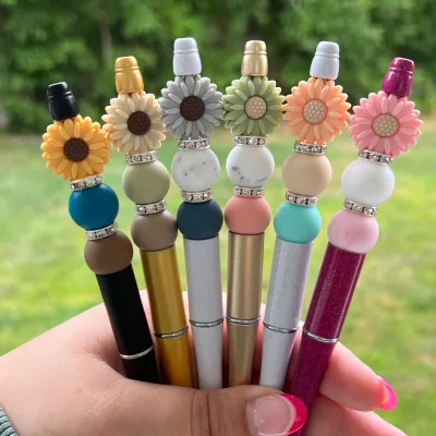 2023 Cute Promotional Gift Silicone Ballpoint Pen Coffee Cup Shape Silicone DIY Beads Pen for Student Gifts