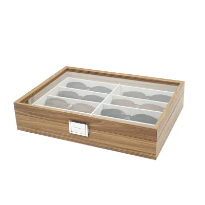 Wooden Box 8 Grids Glasses Holder with Cover Wooden Boxes with Hinged Lid Jewelry Tray with Cover Glass Boxes Wood