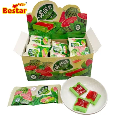 BESTAR Fruity Watermelon Jelly Bubble Chewing Gum Red Core Green Chewy Layer Sweet Snack for Kids & Adults