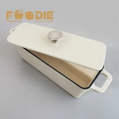 Factory Outlet Rectangle White Cast Iron Dutch Oven with Lid White Bread Baking Pot Set with Dough Mixer